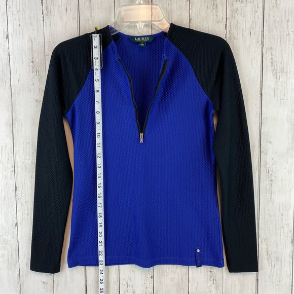 Lauren Ralph Lauren Blue/Black Colorblock 1/2 Zip Mesh Long Sleeve Shirt Size XS - Picture 10 of 11